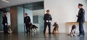 Four police officers during the graduation day of their K9 partners
